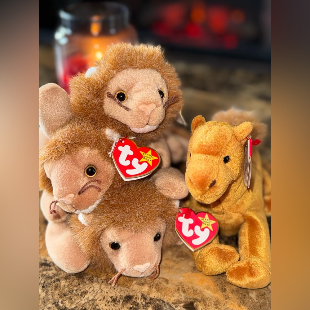 🦁 TY Beanie Baby Lot – Roary Lions (3) + Niles Camel – 1996 & 2000